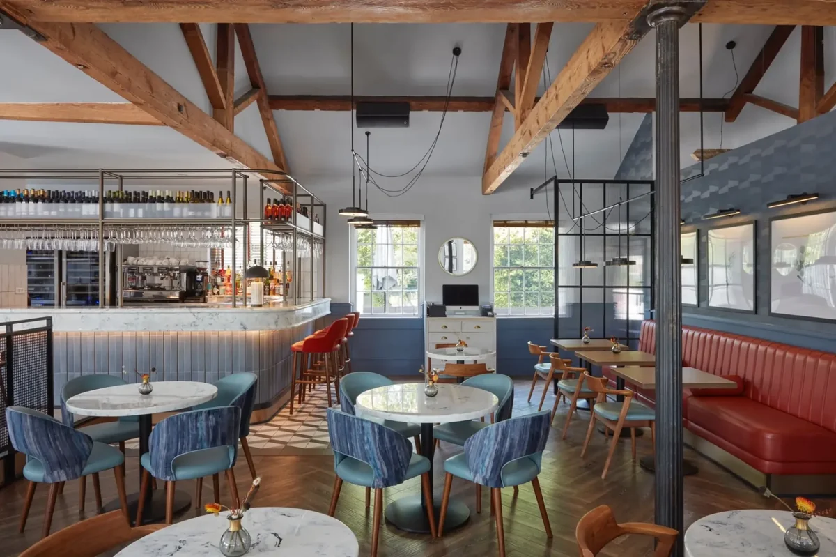 The Brasserie at Darleys riverside restaurant interior with elegant dining atmosphere